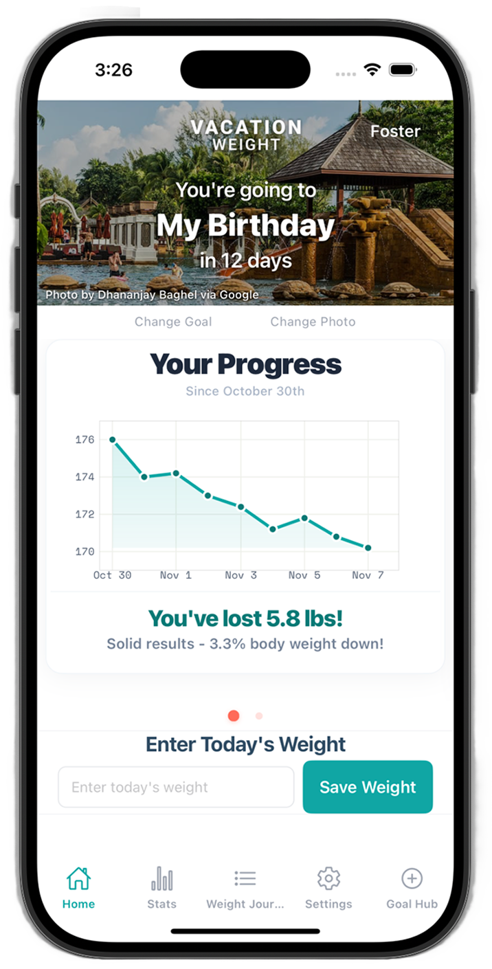 Vacation Weight app on iPhone